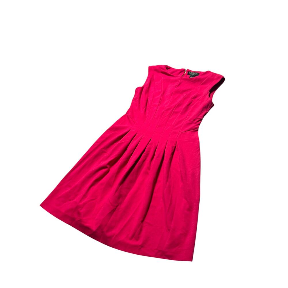 Lauren Ralph Lauren A-Line Dress Womens 6 Hot Pink Stretch Pleated Wide Strap - Picture 4 of 13